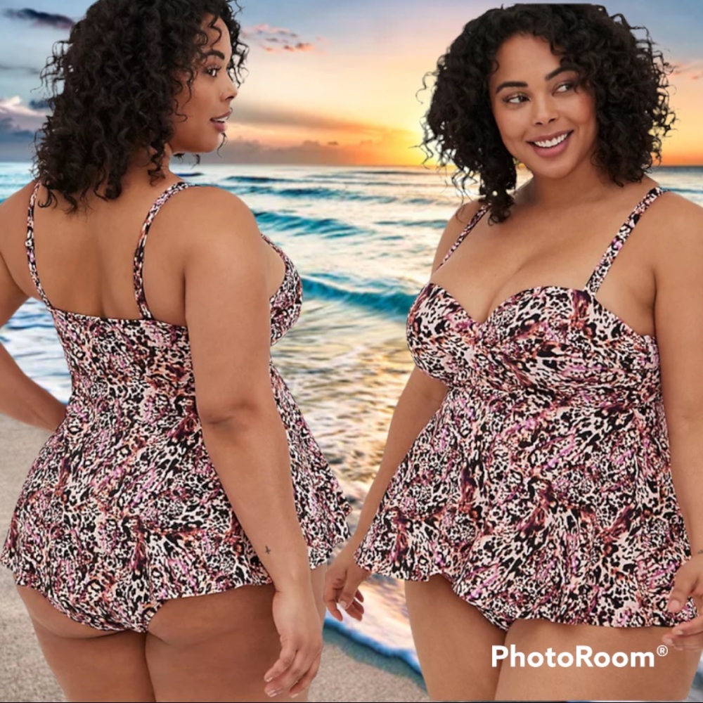 NWT TORRID BABYDOLL SWIMSUIT - LEOPARD PINK